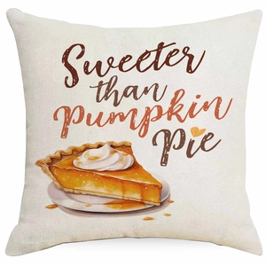 Funda de cojín de lino con diseño de tarta de calabaza para decoración otoñal de casa