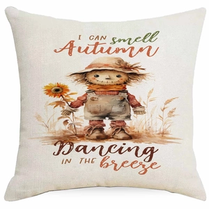 Funda de cojín otoñal con espantapájaros y girasol para decoración de interiores