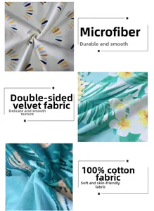 Detailed fabric textures of microfiber and cotton beach towels with tropical floral patterns