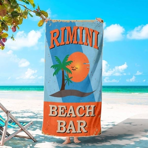 Microfiber quick-dry beach towel with vintage Rimini sunset and palm tree print