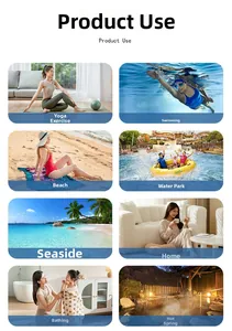 Microfiber beach towel used in eight versatile scenes including yoga, swimming, and travel