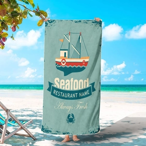 Oversized microfiber beach towel with vintage nautical print of boats and anchors