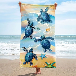 Microfiber beach towel with sea turtle and starfish print for summer seaside vacation