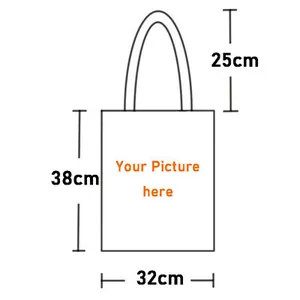 Size chart showing 38x32cm dimensions for custom pumpkin maple leaf canvas tote bag