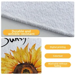Detail showing high-quality sunflower print and soft fleece texture with neat edge stitching