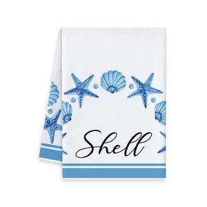 Strofinaccio da cucina con motivo a conchiglia blu acquerello e strisce blu