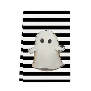 Λεπτομέρεια πετσέτας μικροϊνών Halloween με φάντασμα και αράχνη σε ασπρόμαυρες ρίγες