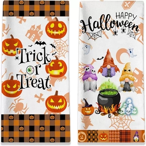 Σετ πετσέτες μικροϊνών Halloween με σχέδια κολοκύθας, νάνου και καρό περιγράμματα