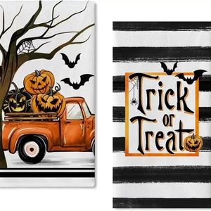 Σετ πετσέτες κουζίνας μικροϊνών Halloween με φορτηγό κολοκύθας και εκτυπώσεις