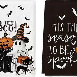 Σετ πετσέτες μικροϊνών Halloween με φάντασμα Hey Boo και σχέδια νυχτερίδας Spooky