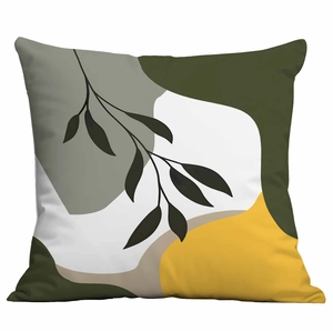 Nordic abstract tropical leaf cushion cover with geometric patterns and floral motifs