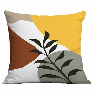Nordic style pillow cover with abstract tropical leaves and geometric patterns on white