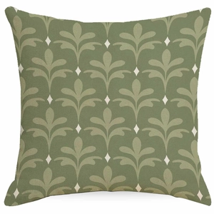 Modern square olive green pillow cover with minimalist abstract leaf pattern in Nordic style