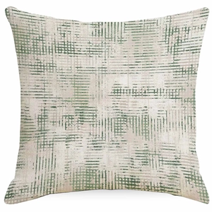 Minimalist square cushion cover with abstract green and beige geometric grid pattern