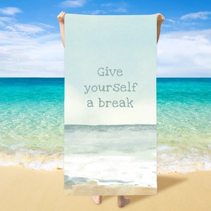 Microfiber beach towel with beach oil painting design and Give Yourself a Break text