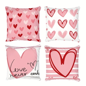 Valentine's Day Heart Print Short Plush Throw Pillowcase Soft Square Cushion Cover For Sofa Bedroom Home Decor Romantic Gift