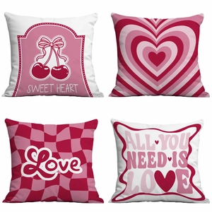 Süßer Rosa Kirsch Herz Druck Kissenbezug Weich Kurzplüsch Skandinavischer Stil Dekokissenbezug Für Sofa Valentinstag Deko