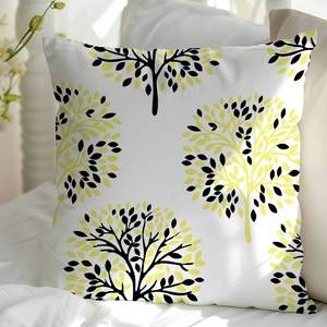 Modern minimalist geometric pillow cover with yellow and black abstract tree print for sofa decor