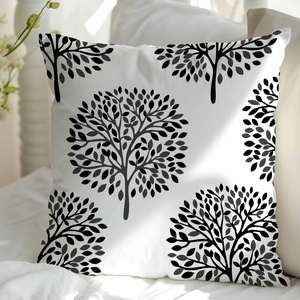 Minimalist geometric tree print pillowcase with black and white abstract nature design
