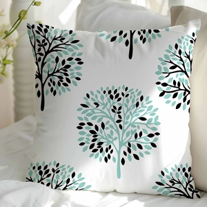 Detailed close-up of tree patterns on a white Nordic style geometric pillow case
