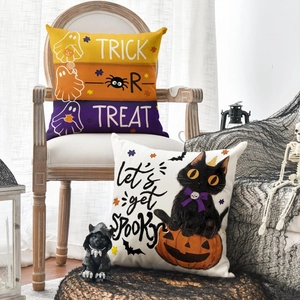 Fodere per cuscini Halloween con gatto nero e fantasma per decorazione del divano