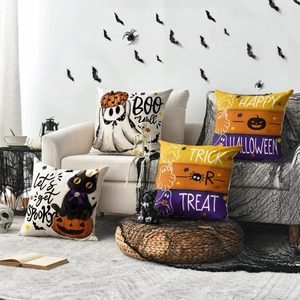 Set di quattro federe per cuscini di Halloween con grafiche di fantasmi e gatti decor