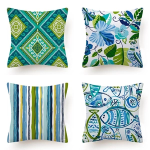 Fresh Short Plush Pillowcase Tropical Leaf Flower Bird Geometric Stripe Print Throw Cushion Cover Home Sofa Decor Square Case
