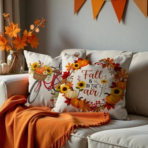 Two-pack fall decorative pumpkin and sunflower pillow covers for sofa decor
