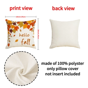 Detailansicht des 45 cm Leinentextur Kissenbezugs mit Herbstahornblatt und Hello Fall Druck