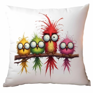 Funny cartoon owls on a branch print pillowcase with colorful eyeglass designs