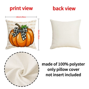 Detail of 18-inch pumpkin harvest pillowcase showing 100% polyester fabric texture