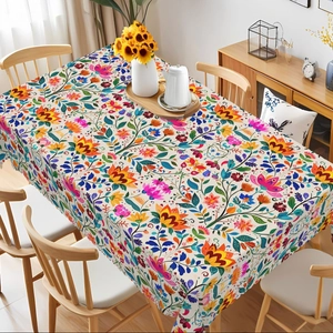 Close-up of vibrant sunflower pattern on high-quality rectangular decorative tablecloth