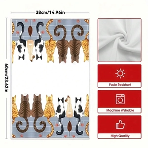 Detailed view of cat printed kitchen towel measuring 38x60cm with soft plush texture