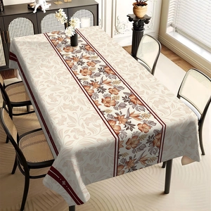 Elegant rectangular sunflower print tablecloth with vintage European floral pattern