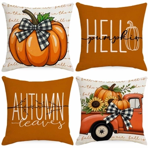 Linen Thanksgiving Pillow Covers Pumpkin Autumn Leaves Harvest Vintage Truck Sunflower Decorative Cushion Covers For Home Decor