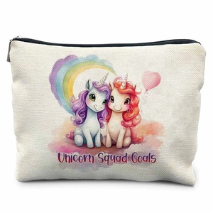Détail du sac en toile avec motif licorne mignon et fermeture éclair noire robuste