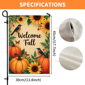 Detail view of sunflower pumpkin garden flag fabric texture and durable stitching