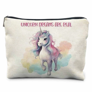 Trousse à maquillage en toile avec licorne et fermeture éclair pour étudiant