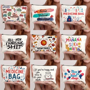Borsa Cosmetica Creativa con Stampa di Lettere per Donna Organizer Portatile per Articoli da Toeletta in Lino Custodia con Cerniera Borsa da Viaggio