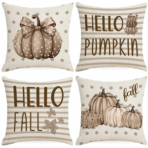 Fall Autumn Pumpkin Polka Dot Linen Pillow Case Decorative Cushion Cover For Farmhouse Sofa Home Decor