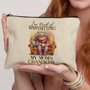 Funny canvas makeup bag with grandma quote, portable travel organizer with zipper closure