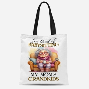 Funny quote canvas tote bag with colorful illustration and black straps for daily commuting