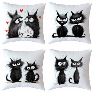 Funny Black Cat Pattern Square Pillowcase Short Plush Decorative Throw Pillow Cover For Sofa Bedroom Home Decor No Insert