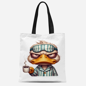 Sac cabas en toile avec imprimé de canard humoristique buvant du café et fatigué