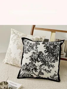 Macro detail of luxury chenille pillowcase featuring retro tree branch jacquard weaving