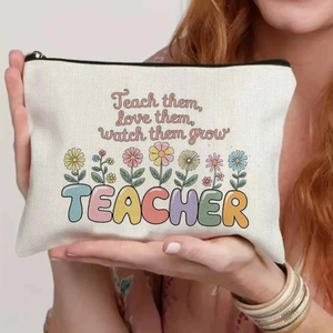 Detailed canvas bag print with floral patterns and teacher appreciation text message