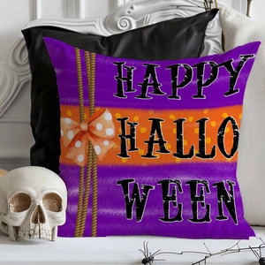 Housse de coussin Halloween en lin violet et orange pour décoration de canapé
