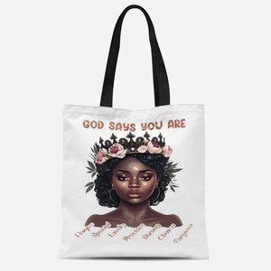 Sac fourre-tout en toile blanche avec anses noires et imprimé floral Black Girl