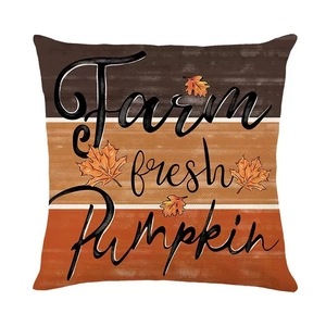 Farm Fresh Pumpkin Kissenbezug aus Leinen mit Aquarell-Ahornblättern für den Herbst