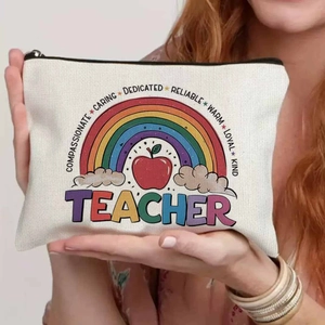 Canvas teacher gift makeup bag with rainbow print and reliable dedicated text patterns